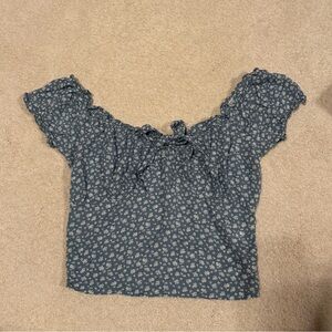 Blue and White Floral Off Shoulder Top